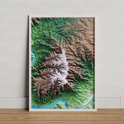 Mapa artístico del relieve de Almatret, al Segrià, con 15 km de entorno y base topográfica ICGC. Presentación enmarcada.