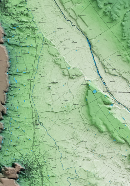 Mapa artístico del relieve de Almenar, al Segrià, con 15 km de entorno y base topográfica ICGC. Detalle de la zona inferior derecha.