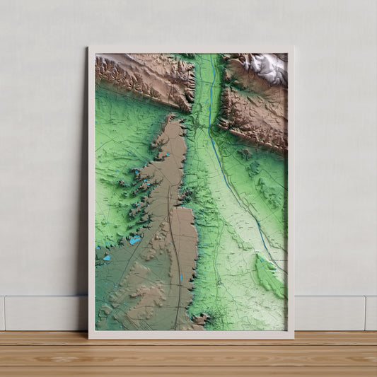 Mapa artístico del relieve de Almenar, al Segrià, con 15 km de entorno y base topográfica ICGC. Presentación enmarcada.