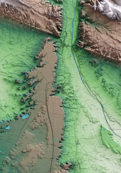Mapa artístico del relieve de Almenar, al Segrià, con 15 km de entorno y base topográfica ICGC
