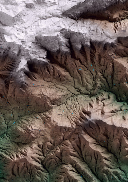 Mapa artístico del relieve de Almoster, al Baix Camp, con 15 km de entorno y base topográfica ICGC. Detalle de la zona superior izquierda.