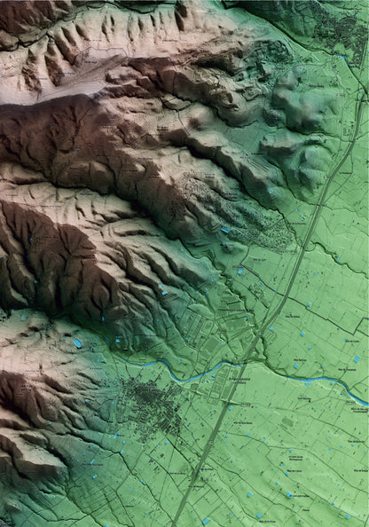 Mapa artístico del relieve de Almoster, al Baix Camp, con 15 km de entorno y base topográfica ICGC. Detalle de la zona superior derecha.