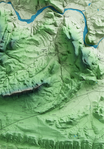 Mapa artístico del relieve de Alòs de Balaguer, a la Noguera, con 15 km de entorno y base topográfica ICGC. Detalle de la zona inferior derecha.