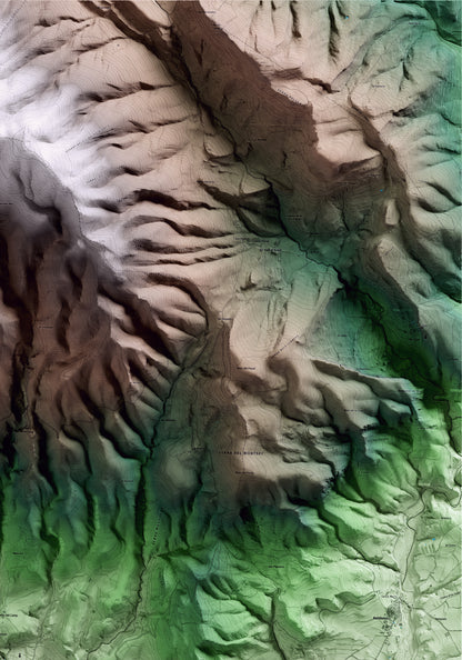 Mapa artístico del relieve de Alòs de Balaguer, a la Noguera, con 15 km de entorno y base topográfica ICGC. Detalle de la zona superior derecha.