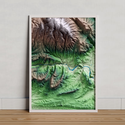 Mapa artístico del relieve de Alòs de Balaguer, a la Noguera, con 15 km de entorno y base topográfica ICGC. Presentación enmarcada.