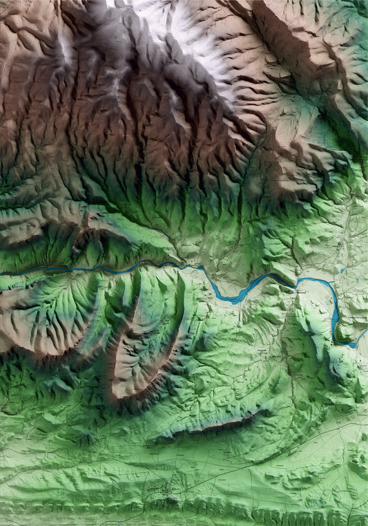 Mapa artístico del relieve de Alòs de Balaguer, a la Noguera, con 15 km de entorno y base topográfica ICGC