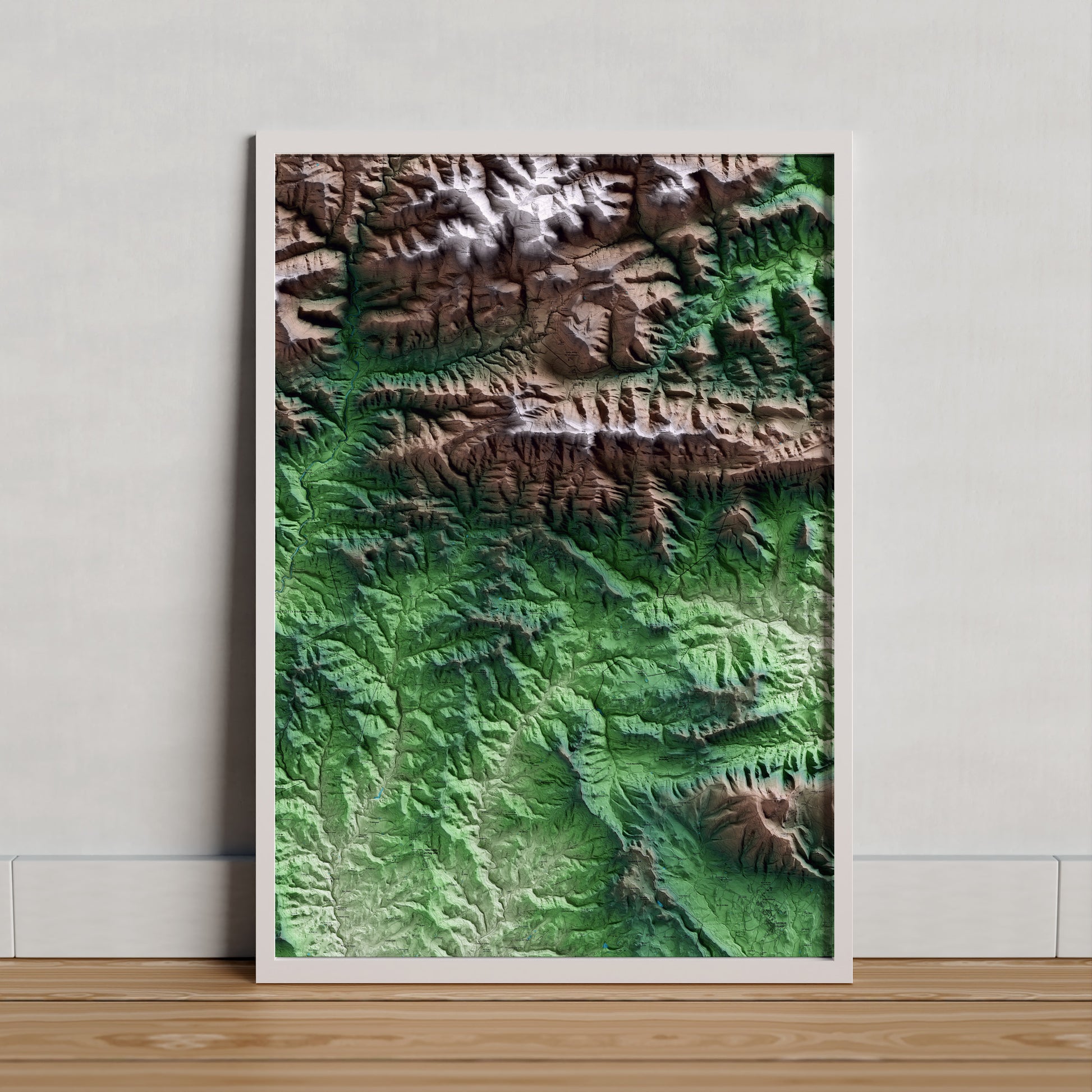 Mapa artístico del relieve de Alpens, al Lluçanès, con 15 km de entorno y base topográfica ICGC. Presentación enmarcada.