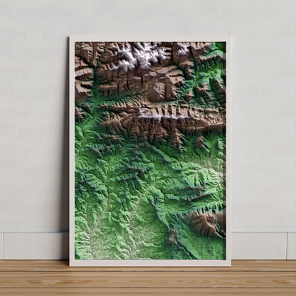 Mapa artístico del relieve de Alpens, al Lluçanès, con 15 km de entorno y base topográfica ICGC. Presentación enmarcada.