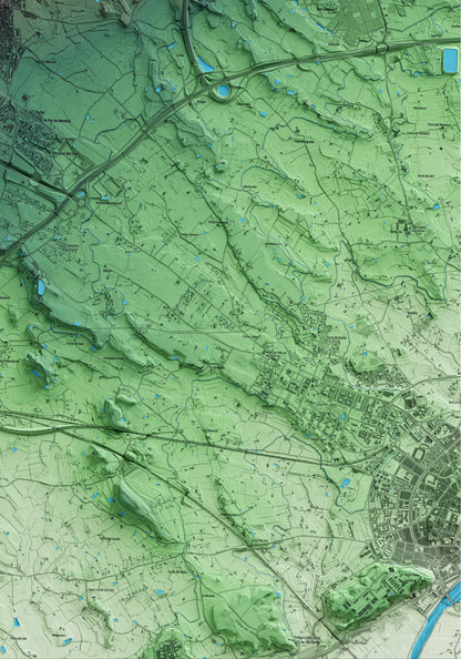 Mapa artístico del relieve de Alpicat, al Segrià, con 15 km de entorno y base topográfica ICGC. Detalle de la zona inferior derecha.
