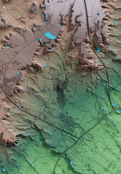 Mapa artístico del relieve de Alpicat, al Segrià, con 15 km de entorno y base topográfica ICGC. Detalle de la zona central.