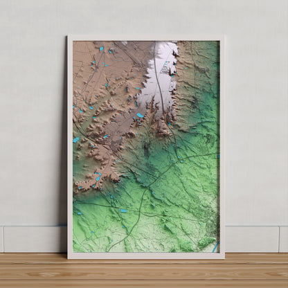 Mapa artístico del relieve de Alpicat, al Segrià, con 15 km de entorno y base topográfica ICGC. Presentación enmarcada.