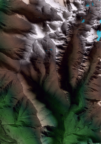 Mapa artístico del relieve de Alt Àneu, al Pallars Sobirà, con 15 km de entorno y base topográfica ICGC. Detalle de la zona superior derecha.
