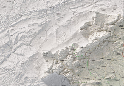 Mapa de relieve del Alt Penedès, con el territorio en color y el entorno en blanco. Detalle de la zona superior izquierda. 70 × 100 cm. Estilo Cartográfico.