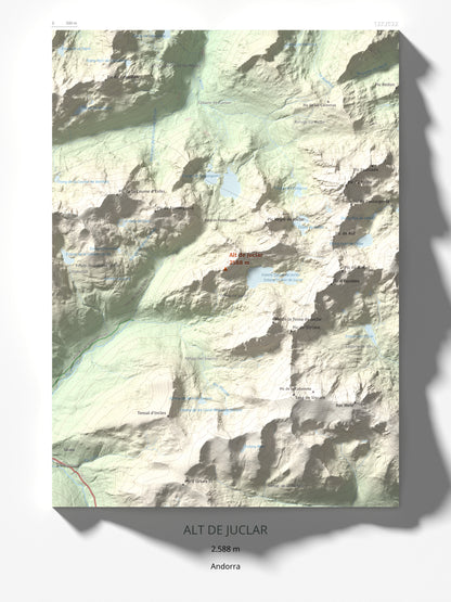 Mapa de relieve de Alt de Juclar, 2588 m, Andorra, lámina 100 Cims de Trobart 30 × 40 cm.
