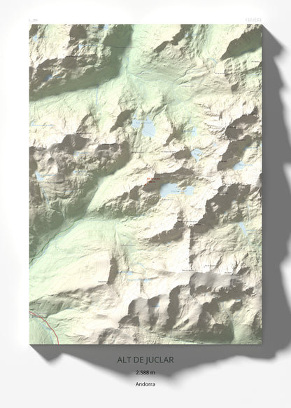 Mapa de relieve de Alt de Juclar, 2588 m, Andorra, lámina 100 Cims de Trobart 50 × 70 cm.