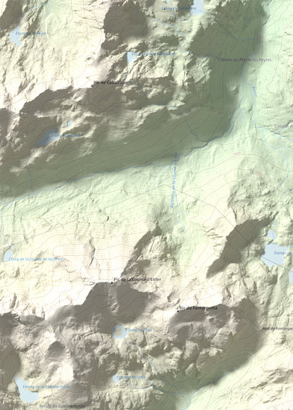Mapa de relieve de Alt de Juclar, 2588 m, Andorra, lámina 100 Cims de Trobart. Detalle de la zona superior izquierda. 50 × 70 cm.