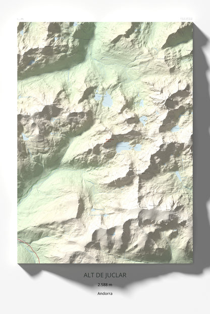 Mapa de relieve de Alt de Juclar, 2588 m, Andorra, lámina 100 Cims de Trobart 61 × 91 cm.