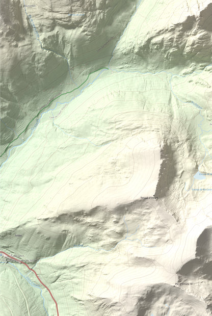 Mapa de relieve de Alt de Juclar, 2588 m, Andorra, lámina 100 Cims de Trobart. Detalle de la zona inferior izquierda. 61 × 91 cm.