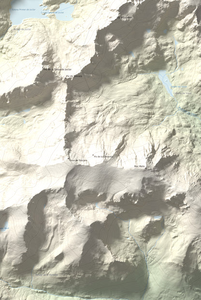 Mapa de relieve de Alt de Juclar, 2588 m, Andorra, lámina 100 Cims de Trobart. Detalle de la zona inferior derecha. 61 × 91 cm.