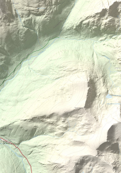 Mapa de relieve de Alt de Juclar, 2588 m, Andorra, lámina 100 Cims de Trobart. Detalle de la zona inferior izquierda. 70 × 100 cm.