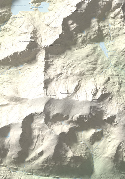 Mapa de relieve de Alt de Juclar, 2588 m, Andorra, lámina 100 Cims de Trobart. Detalle de la zona inferior derecha. 70 × 100 cm.