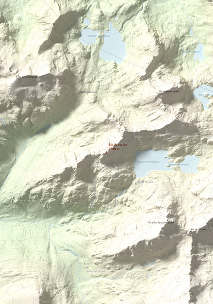 Mapa de relieve de Alt de Juclar, 2588 m, Andorra, lámina 100 Cims de Trobart. Detalle de la zona central. 70 × 100 cm.