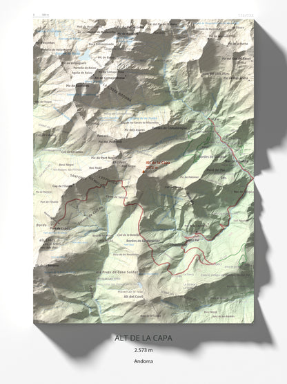 Mapa de relieve de Alt de la Capa, 2573 m, Andorra, lámina 100 Cims de Trobart 30 × 40 cm.