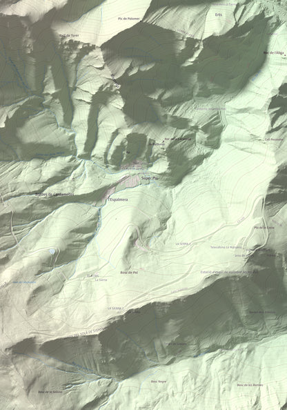 Mapa de relieve de Alt de la Capa, 2573 m, Andorra, lámina 100 Cims de Trobart. Detalle de la zona inferior derecha. 70 × 100 cm.