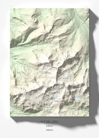 Mapa de relieve de Alt del Griu, 2874 m, Andorra, lámina 100 Cims de Trobart 50 × 70 cm.