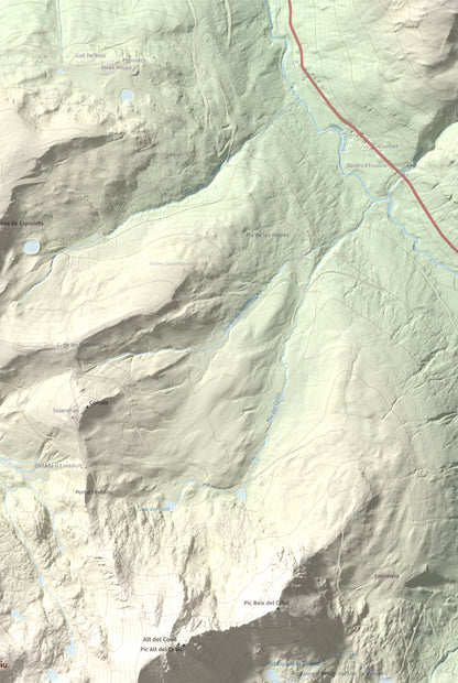 Mapa de relieve de Alt del Griu, 2874 m, Andorra, lámina 100 Cims de Trobart. Detalle de la zona superior derecha. 61 × 91 cm.