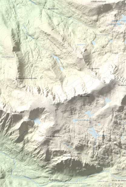 Mapa de relieve de Alt del Griu, 2874 m, Andorra, lámina 100 Cims de Trobart. Detalle de la zona inferior izquierda. 61 × 91 cm.