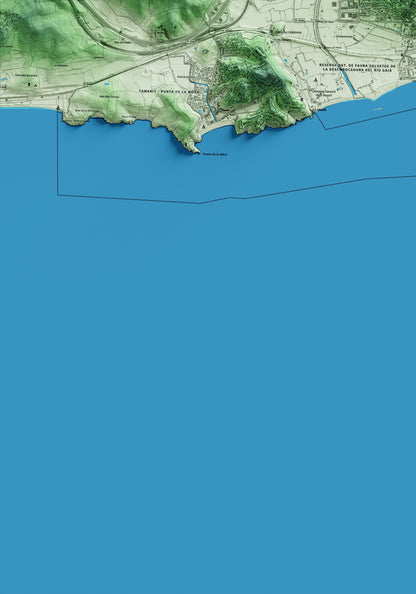 Mapa artístico del relieve de Altafulla, al Tarragonès, con 15 km de entorno y base topográfica ICGC. Detalle de la zona inferior izquierda.