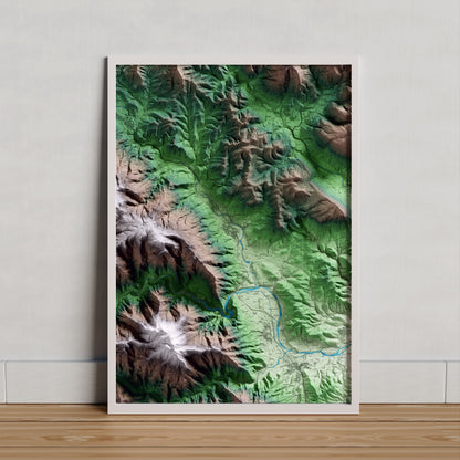 Mapa artístico del relieve de Amer, a la Selva, con 15 km de entorno y base topográfica ICGC. Presentación enmarcada.