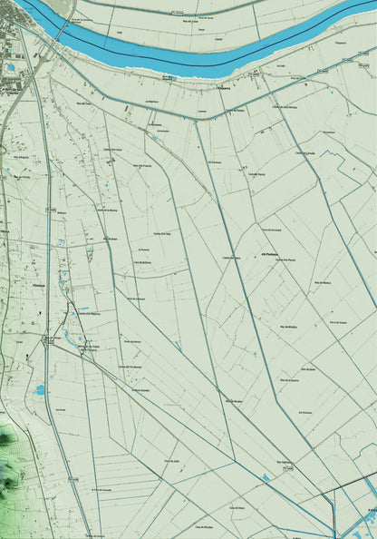 Mapa artístico del relieve de Amposta, al Montsià, con 15 km de entorno y base topográfica ICGC. Detalle de la zona inferior derecha.