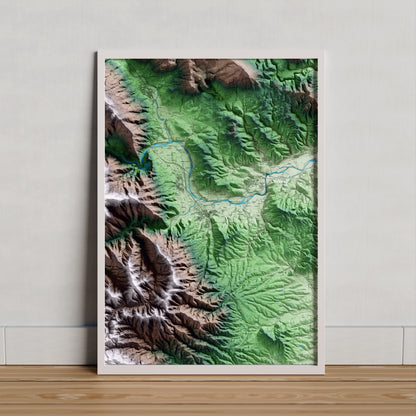 Mapa artístico del relieve de Anglès, a la Selva, con 15 km de entorno y base topográfica ICGC. Presentación enmarcada.