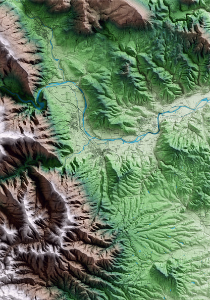 Mapa artístico del relieve de Anglès, a la Selva, con 15 km de entorno y base topográfica ICGC