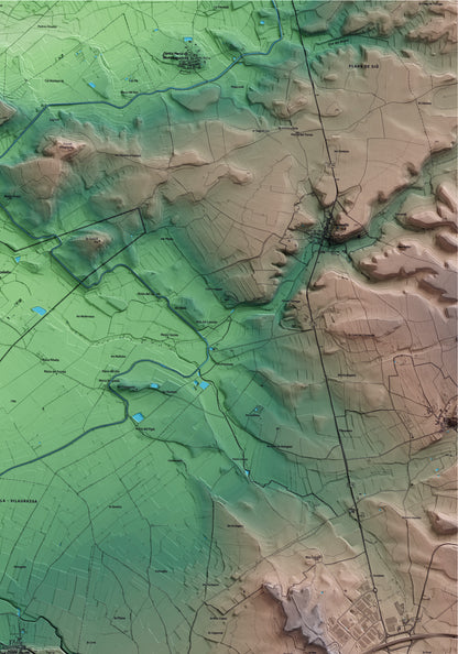 Mapa artístico del relieve de Anglesola, al Urgell, con 15 km de entorno y base topográfica ICGC. Detalle de la zona superior derecha.