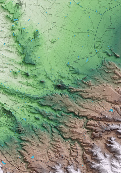 Mapa artístico del relieve de Arbeca, a las Garrigues, con 15 km de entorno y base topográfica ICGC