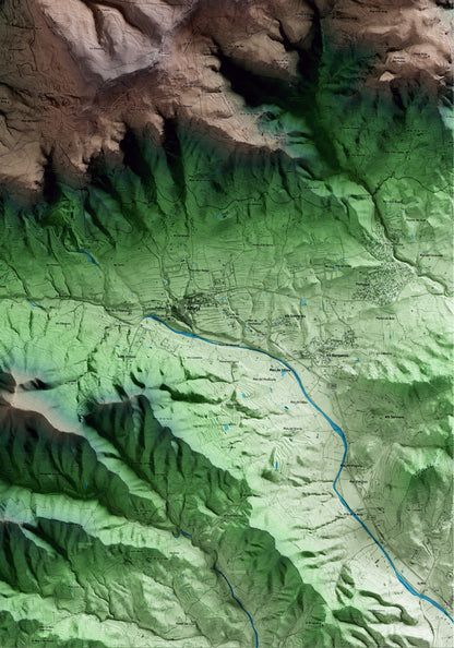 Mapa artístico del relieve de Arbolí, al Baix Camp, con 15 km de entorno y base topográfica ICGC. Detalle de la zona inferior derecha.