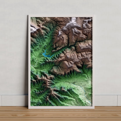 Mapa artístico del relieve de Arbolí, al Baix Camp, con 15 km de entorno y base topográfica ICGC. Presentación enmarcada.