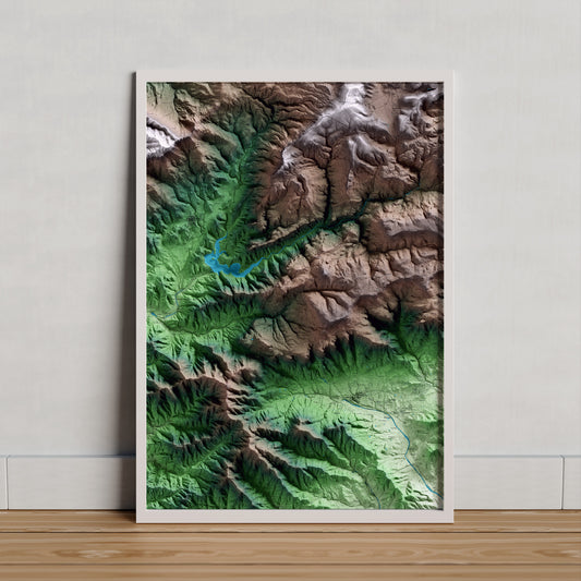Mapa artístico del relieve de Arbolí, al Baix Camp, con 15 km de entorno y base topográfica ICGC. Presentación enmarcada.