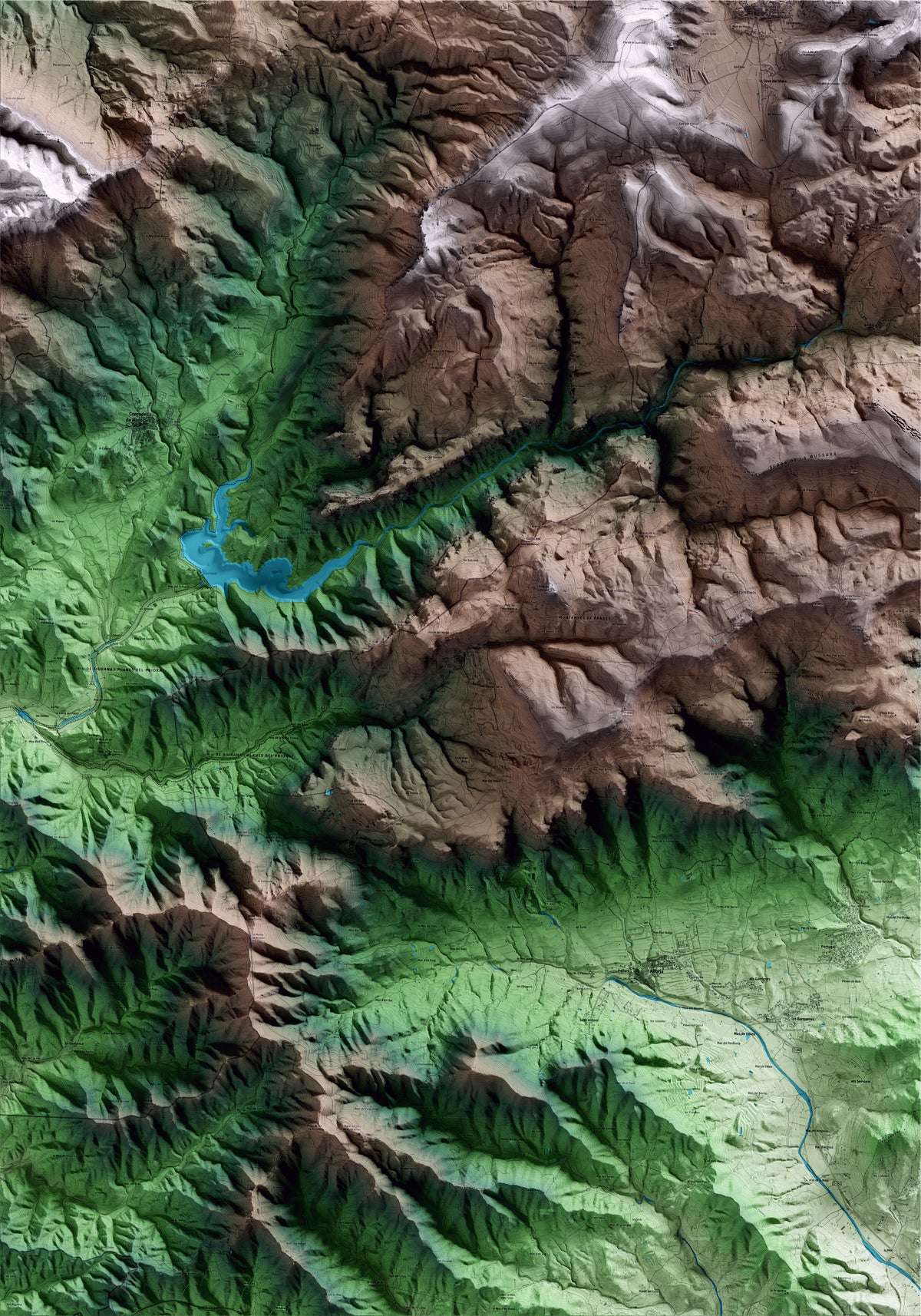Mapa artístico del relieve de Arbolí, al Baix Camp, con 15 km de entorno y base topográfica ICGC