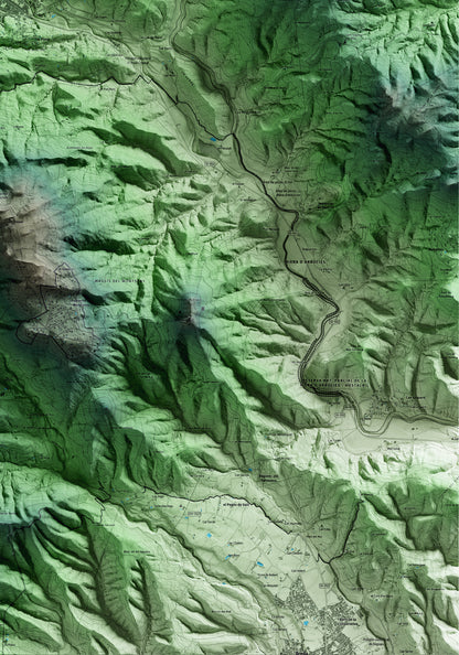 Mapa artístico del relieve de Arbúcies, a la Selva, con 15 km de entorno y base topográfica ICGC. Detalle de la zona inferior derecha.