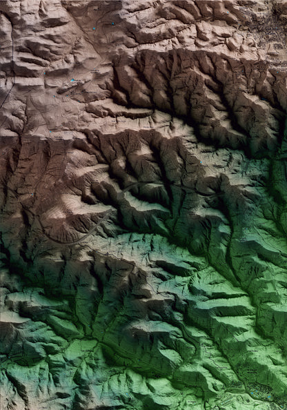 Mapa artístico del relieve de Arbúcies, a la Selva, con 15 km de entorno y base topográfica ICGC. Detalle de la zona superior izquierda.