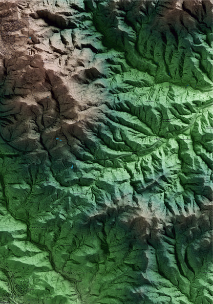 Mapa artístico del relieve de Arbúcies, a la Selva, con 15 km de entorno y base topográfica ICGC. Detalle de la zona superior derecha.