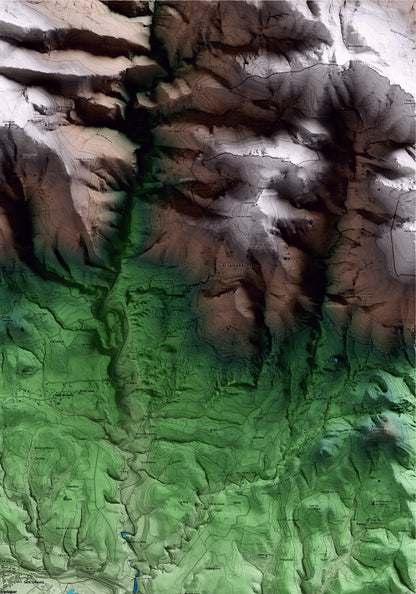 Mapa artístico del relieve de Argelaguer, a la Garrotxa, con 15 km de entorno y base topográfica ICGC. Detalle de la zona superior derecha.