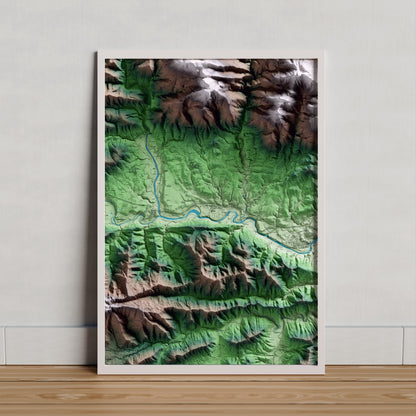 Mapa artístico del relieve de Argelaguer, a la Garrotxa, con 15 km de entorno y base topográfica ICGC. Presentación enmarcada.