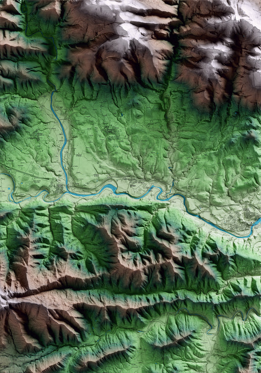 Mapa artístico del relieve de Argelaguer, a la Garrotxa, con 15 km de entorno y base topográfica ICGC