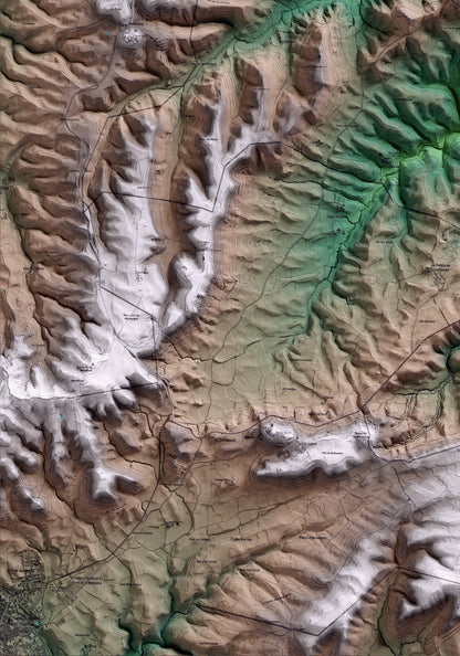 Mapa artístico del relieve de Argençola, al Anoia, con 15 km de entorno y base topográfica ICGC. Detalle de la zona inferior izquierda.
