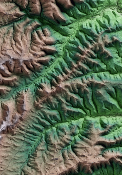Mapa artístico del relieve de Argençola, al Anoia, con 15 km de entorno y base topográfica ICGC. Detalle de la zona central.